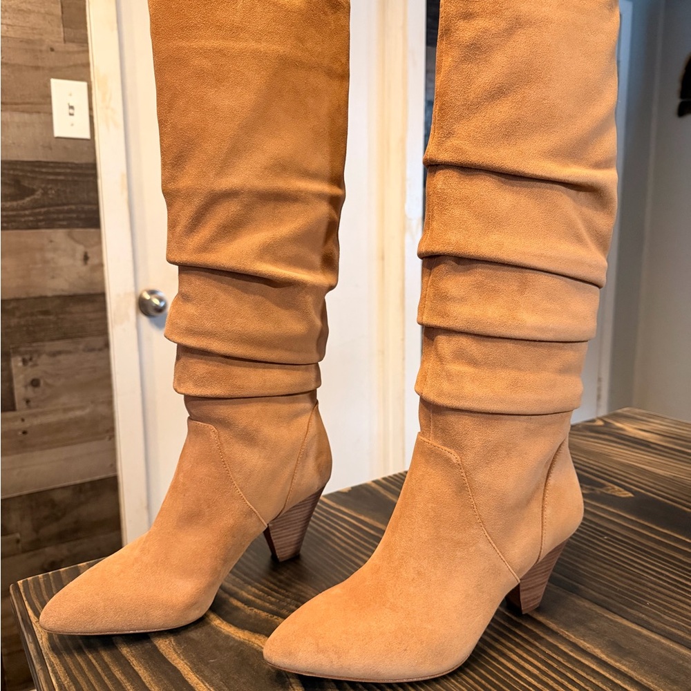 ANTONIO MELANI Over the Knee Tan Suede Boots Never Worn